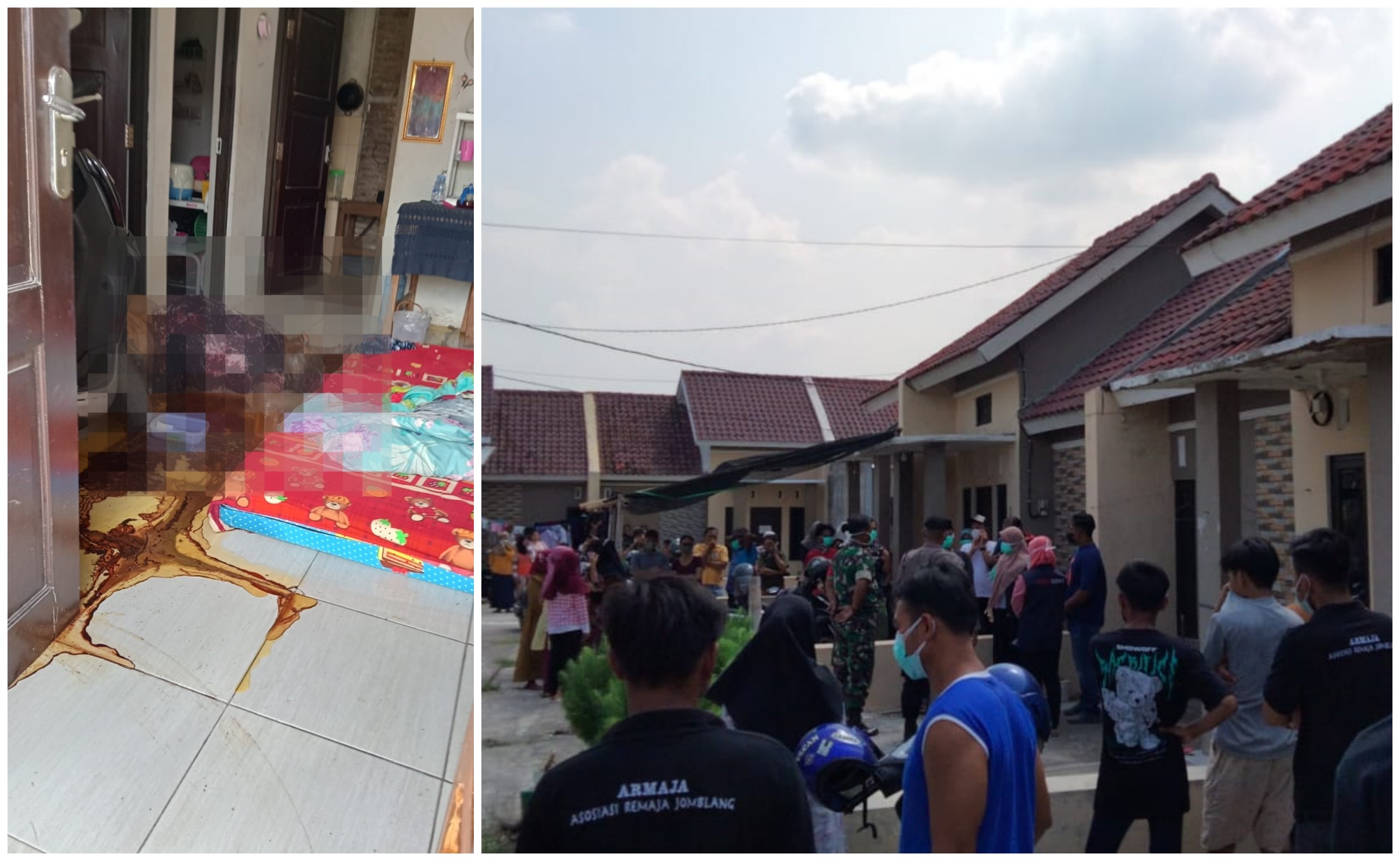(FOTO KIRI) Mayat yang ditemukan di Perumahan Panorama Teguh Asri RT 4 RW 9 sudah dalam keadaan membusuk (FOTO KANAN). Warga geger dengan penemuan  mayat yang sudah membusuk riga hari.