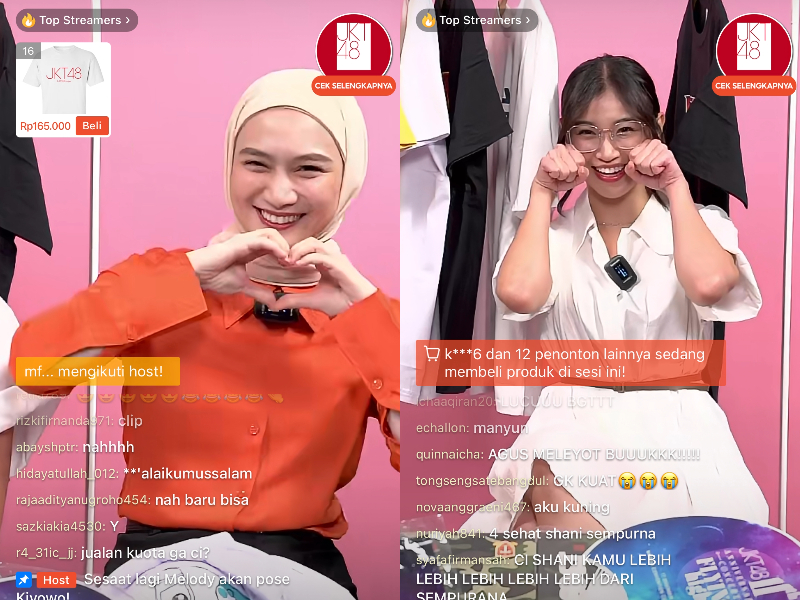 Shani dan Melody saat sesi Shopee Live Streaming Grand Launching JKT48 Official Store.