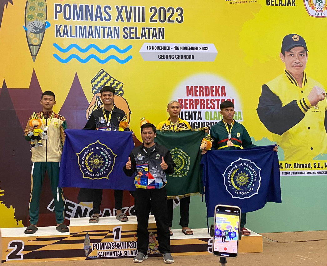 Tim Mahasiswa Universitas Muhammadiyah Surakarta (UMS)   memboyong medali emas di Ajang POMNAS XVIII 2023