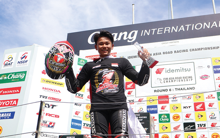 VICTORY: Pebalap Astra Honda Decksa Almer Alfarezel berhasil meraih juara ajang balap Thailand Talent Cup (TTC) musim 2023.