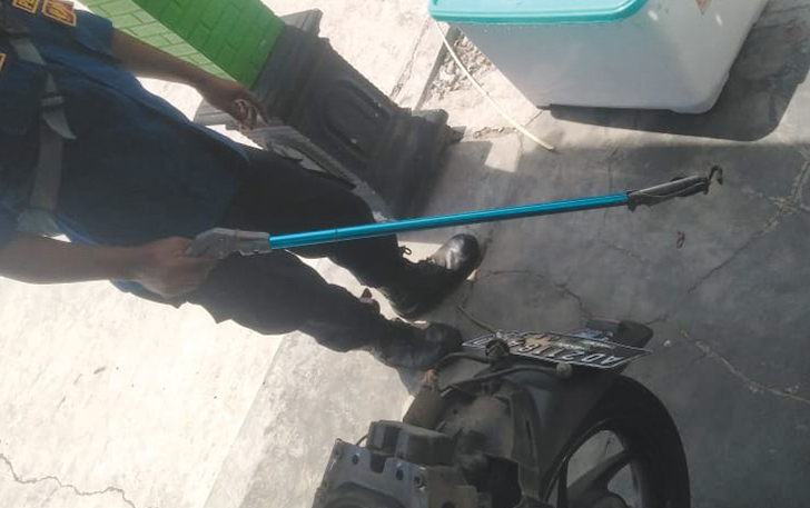 Petugas Damkar Klaten menemukan ular kobra Jawa setelah dilakukan evakuasi dari kerangka motor di Desa Majegan, Kecamatan Tulung, Klaten, Rabu (13/12).