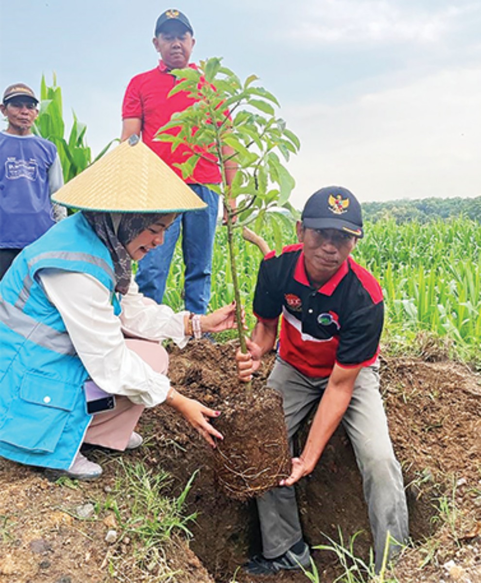 KINERJA NYATA: Manager PT PLN Unit Pelaksana Pelayanan Pelanggan (UP3) Sukoharjo Aryta Wulandari menanam bibit di kebun gizi di Kecamatan Polokarto, Kabupaten Sukoharjo.