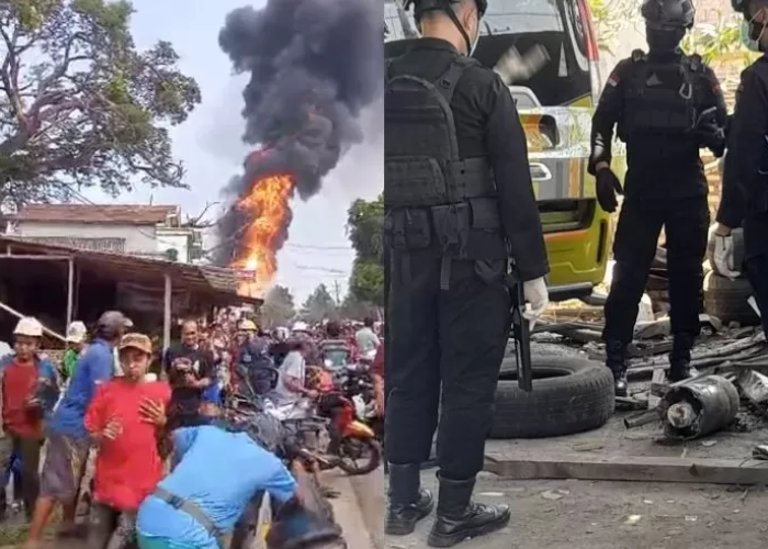 Ledakan mortir terjadi di Desa Kamal (foto kiri). Tim penjinak bom mengamankan puing diduga mortir.