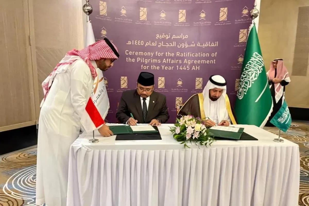 Menteri Agama Yaqut Cholil Qoumas dan Menteri Haji dan Umrah Arab Saudi Tawfiq F. Al-Rabiah menandatangani kesepakatan urusan haji atau ta