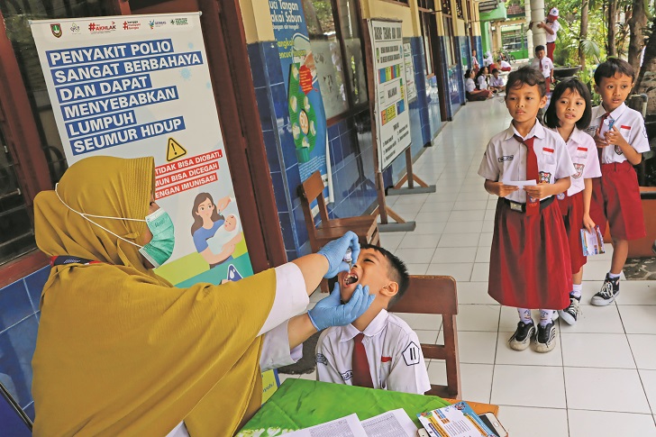 Imunisasi Polio di SD Nusukan Nomor 44, Kota Solo, Senin (15/1/2024).
