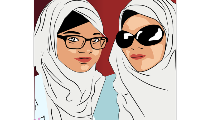 Ilustrasi perempuan muda berkerudung.