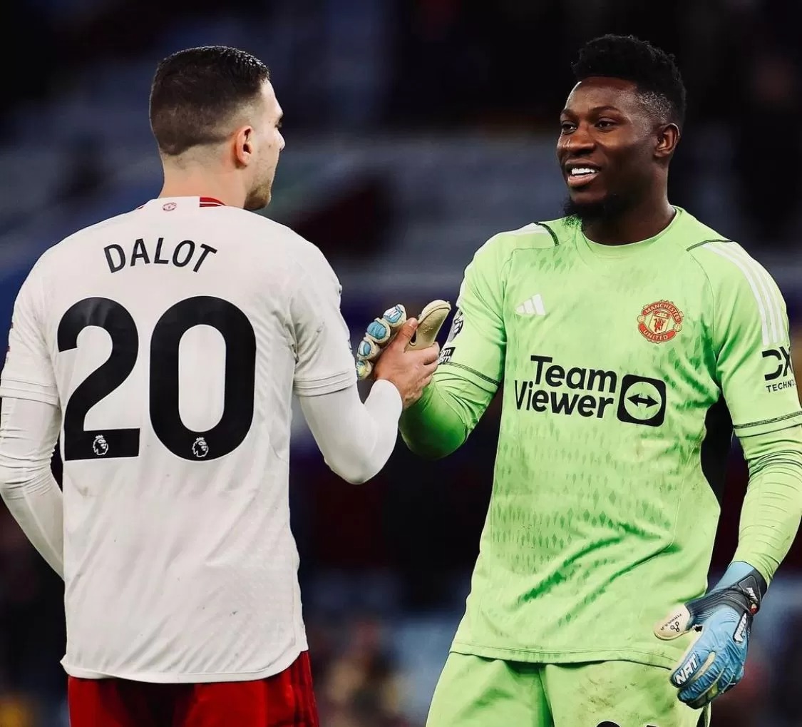 Andre Onana dan Diogo Dalot bermain baik di laga kontra Aston Villa.