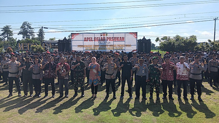 Apel gelar pasukan pengamanan Pemilu 2024 di Mapolres Klaten, Selasa (13/2/2024).