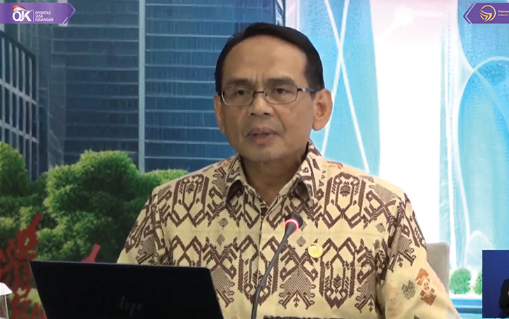 Kepala Eksekutif Pengawas Lembaga Pembiayaan, Perusahaan Modal Ventura, Lembaga Keuangan Mikro, dan Lembaga Jasa Keuangan Lainnya OJK Agusman saat konferensi pers daring, Selasa (20/2/2024).