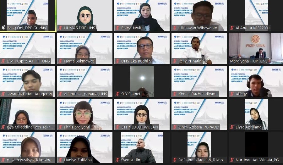 DARING: Peserta mengikuti kuliah praktisi pembelajaran daring berbasis metaverse yang digelar FKIP UNS, Senin (19/2/2024).