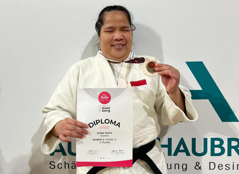 pejudo kebanggan Indonesia Roma Siska terjun di ajang IBSA Judo Grand Prix 2024 di Heidelberg, Jerman.