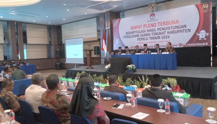 Ilustrasi Rapat Pleno Terbuka Rekapitulasi Perolehan Suara Pemilu 2024 Kabupaten Sukoharjo, Kamis (29/2) lalu.