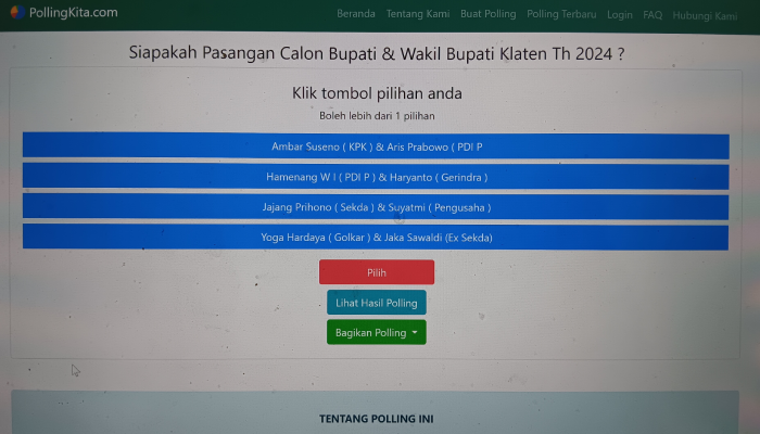 Polling calon bupati untuk Pilkada 2024 yang beredar di WhatsApp.