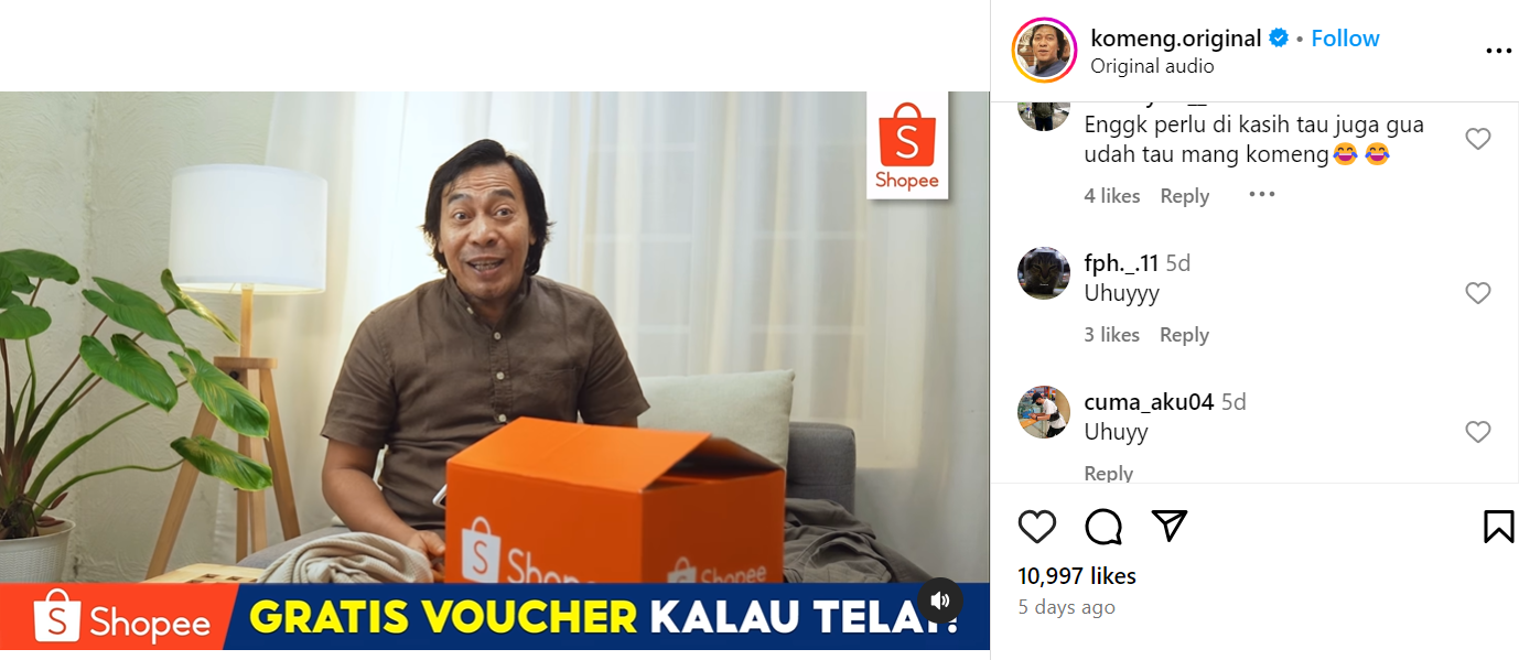 Unggahan komeng di Instagram.