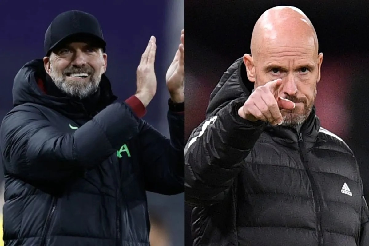 Pelatih Jurgen Klopp dan Eric ten Hag.