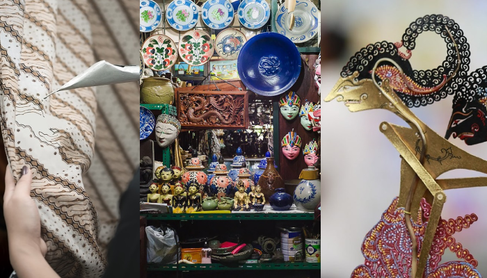 Batik, barang antik dan wayang kulit bisa jadi pilihan oleh-oleh khas Solo.