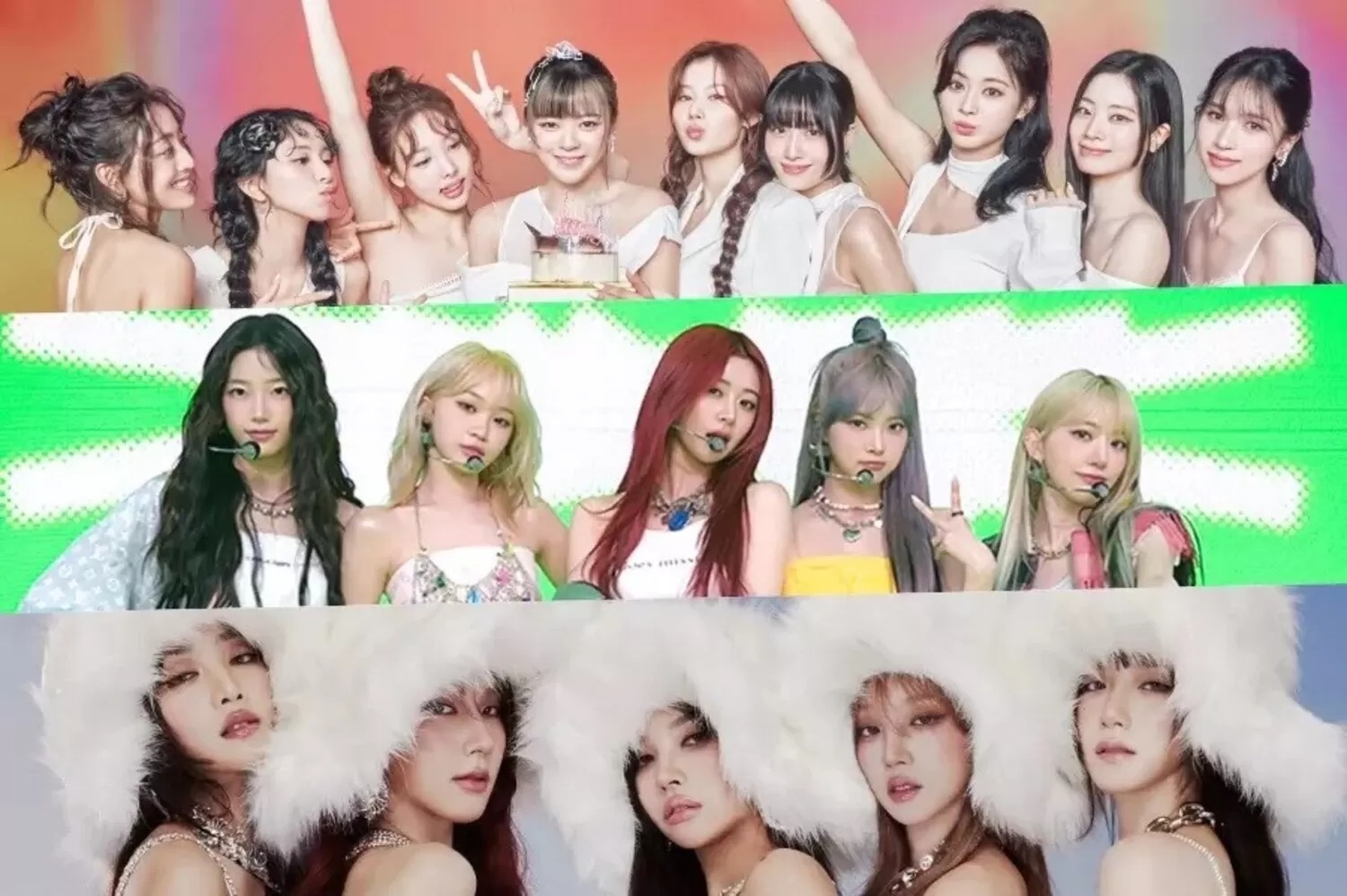Grup idola K-Pop TWICE, LEE SSERAFIM, dan (G)I-DLE.