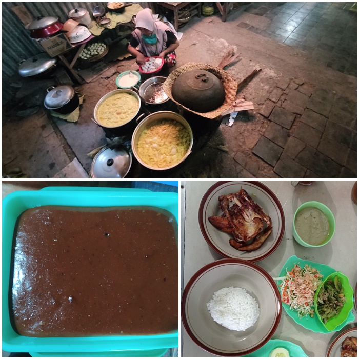 Suguhan kuliner legendaris di Giriwoyo dan Pracimantoro. Sega Kuning (atas), Jenang Dodol (kiri bawah) dan Opor Goreng (kanan bawah).