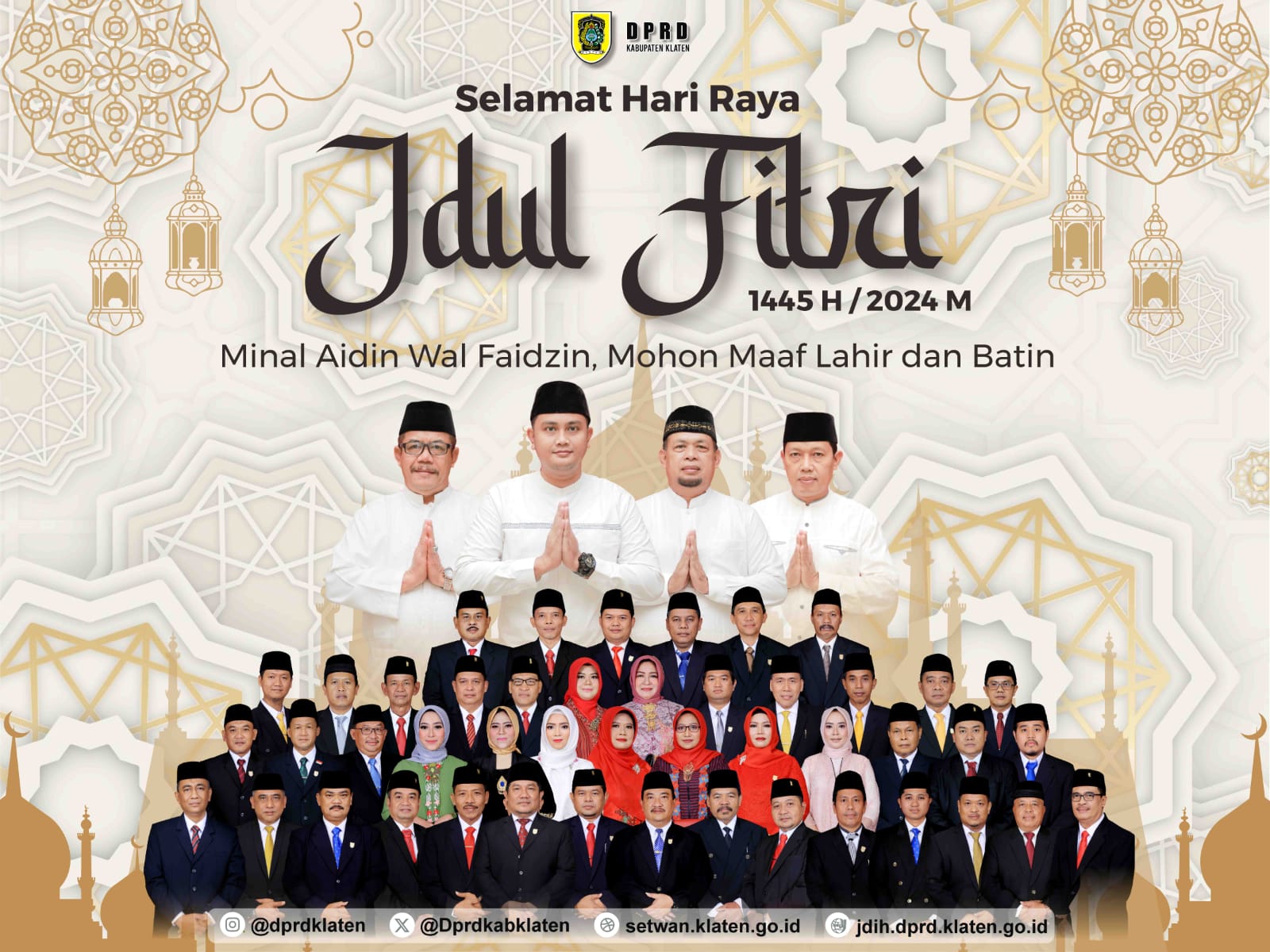 DPRD Klaten mengucapkan Selamat Hari Raya Idul Fitri 1445 H. Mohon maaf  lahir dan batin.