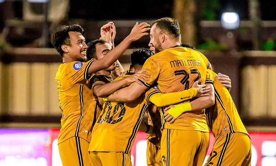 Euforia pemain Bhayangkara FC usai cetak gol di Liga 1 musim ini