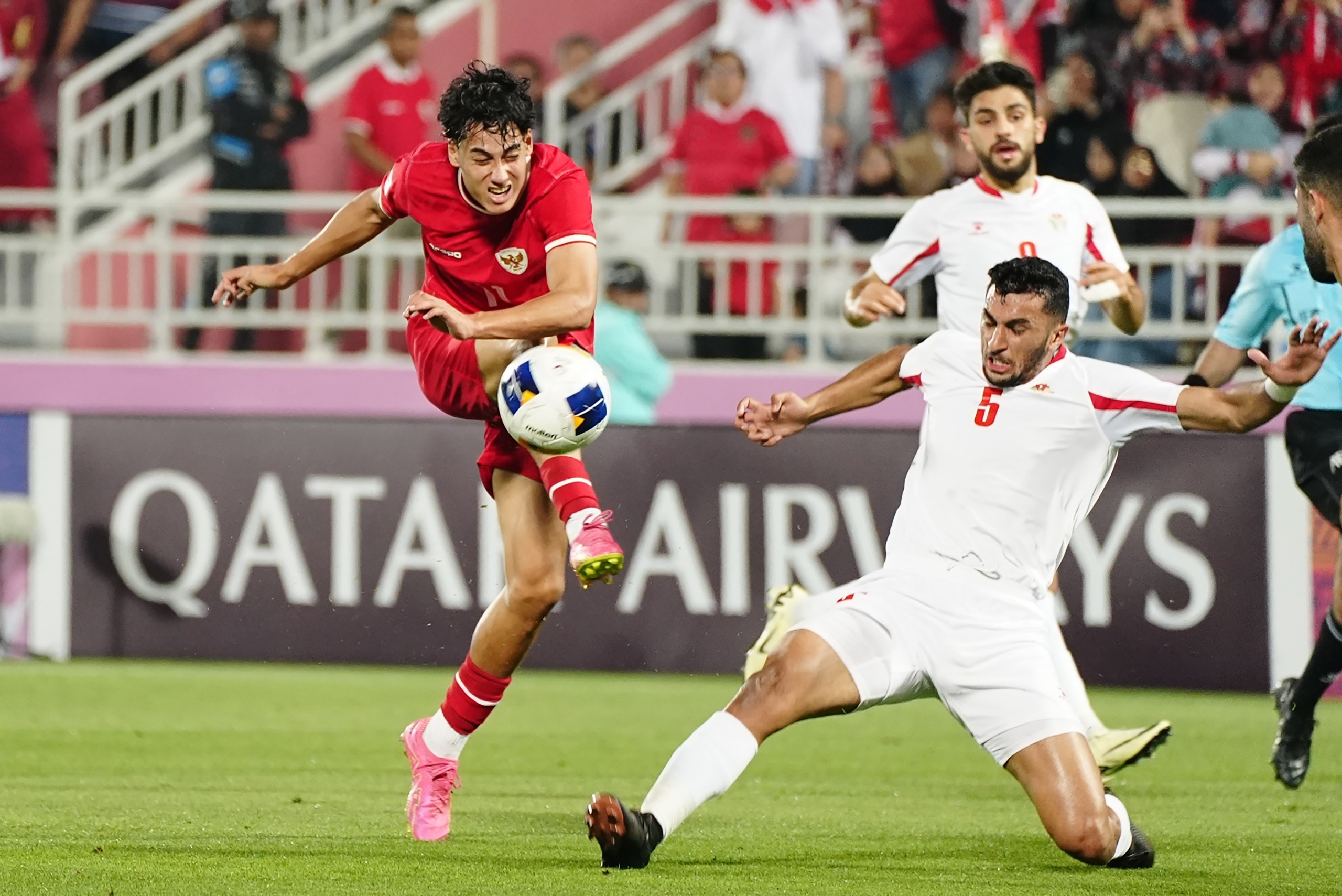 Laga Timnas Indonesia U-23 melawan Yordania di ajang Piala Asia U-23, Minggu malam (21/4/2024).