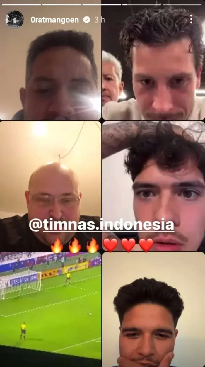 BERI DUKUNGAN: Pemain senior Timnas Indonesia berikan dukungan penuh untuk Garuda Muda melalui nobar online dengan video call.