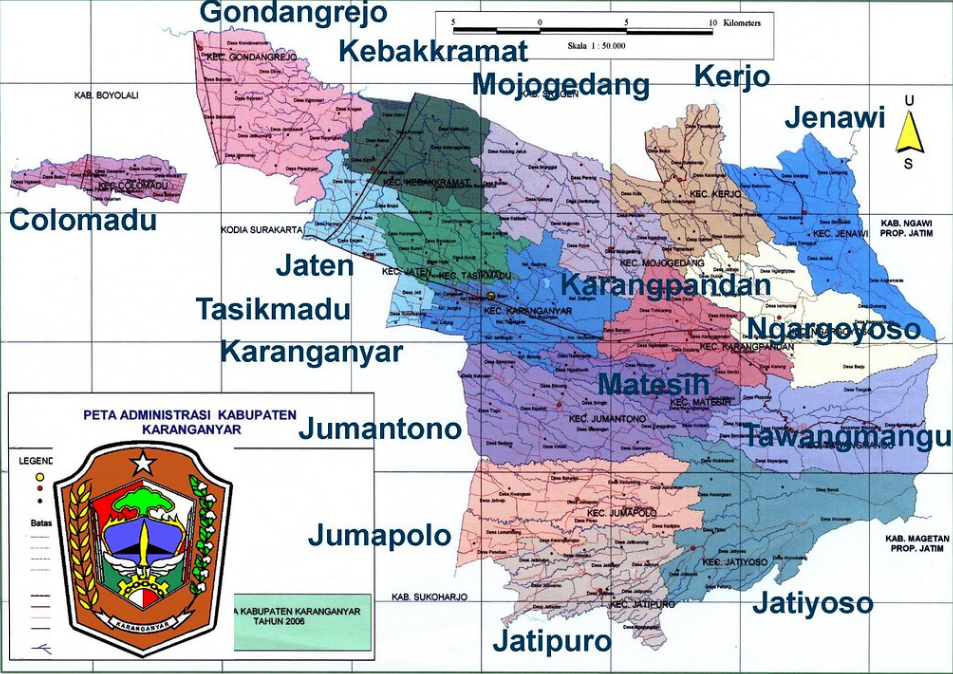 Peta wilayah Kabupaten Karanganyar terkini.
