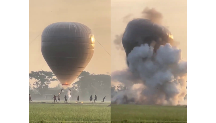 Detik-detik balon udara berisi petasan meledak di Ponorogo.