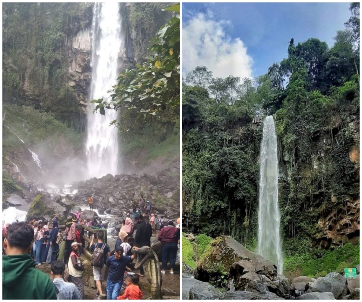 Ilustrasi Air Terjun Grojogan Sewu dari dua angle dan dua momen yang berbeda.
