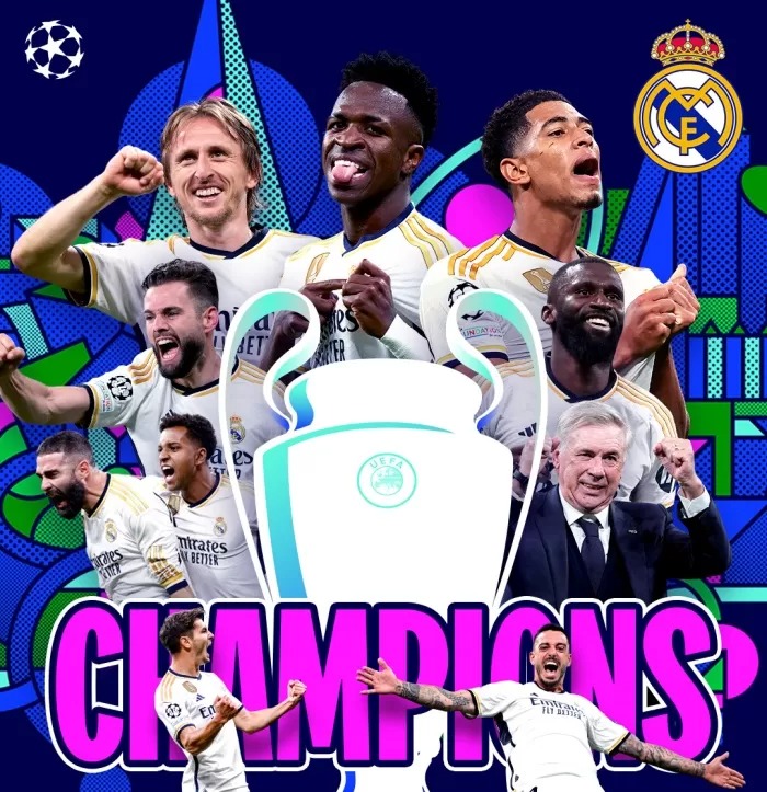 RAJA EROPA: Real Madrid meraih gelar ke-15 Liga Champions setelah menang 2-0 atas Borussia Dortmund di Stadion Wembley, London, Minggu (2/6) dini hari WIB.