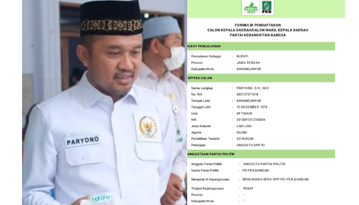 Anggota DPR RI dari PDIP Paryono (kanan) dan formulir pendaftaran calon kepala daerah dan wakil kepala daerah dari PKB yang diduga rekayasa.