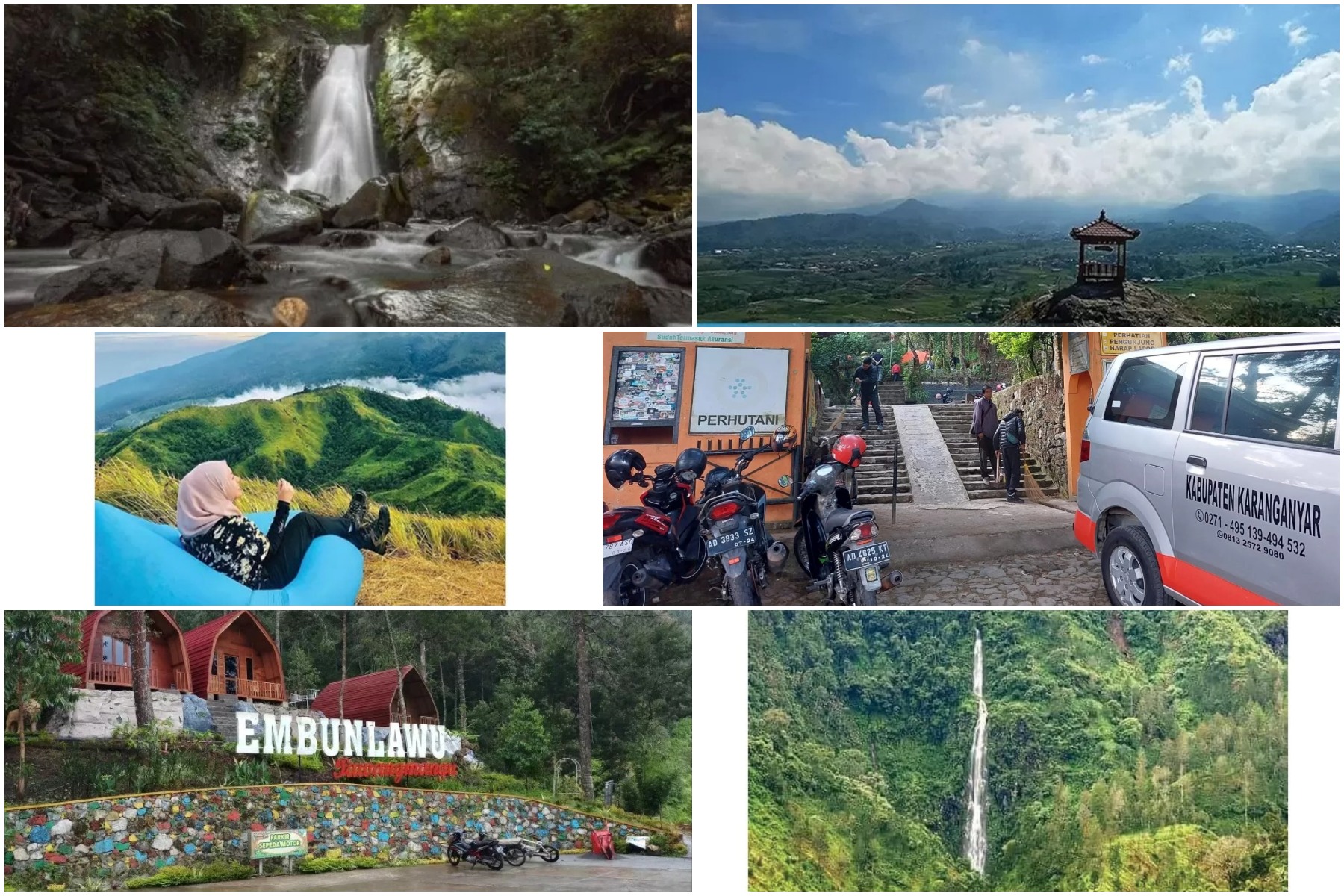 Kolase foto wisata alam di Tawangmangu, Karanganyar.