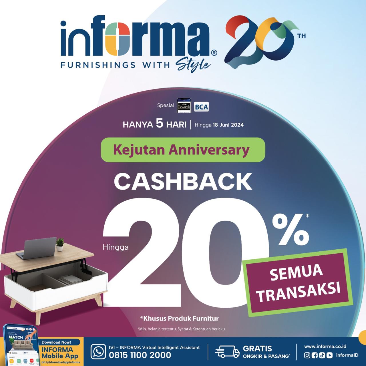 Dalam perayaan ke 20 tahun, Informa mempersembahkan serangkaian penawaran terbaik dalam Anniversary Salenya.