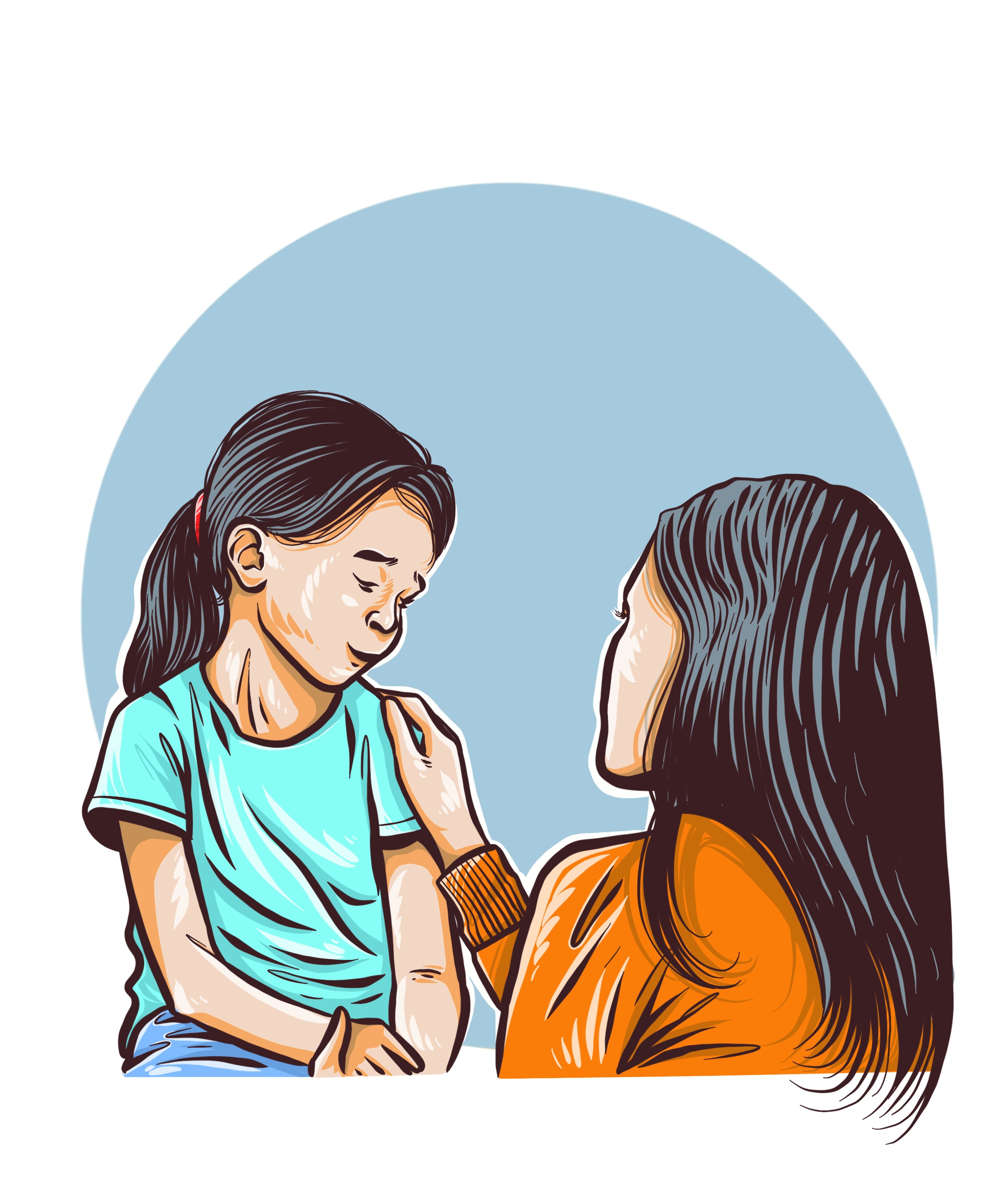 Ilustrasi sisi psikologi mengobrol dengan anak