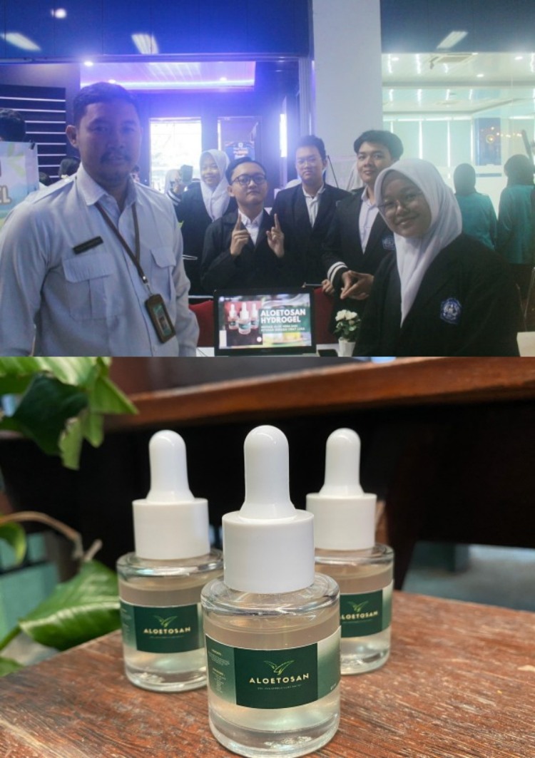 INOVASI: Siswa salah satu MAN di Solo yang memproduksi Aloetosan Hidrogel.Foto bawah: Aloetosan Hidrogel, gel penyembuh luka pada kulit dari bahan dasar lidah dan cangkang udang.