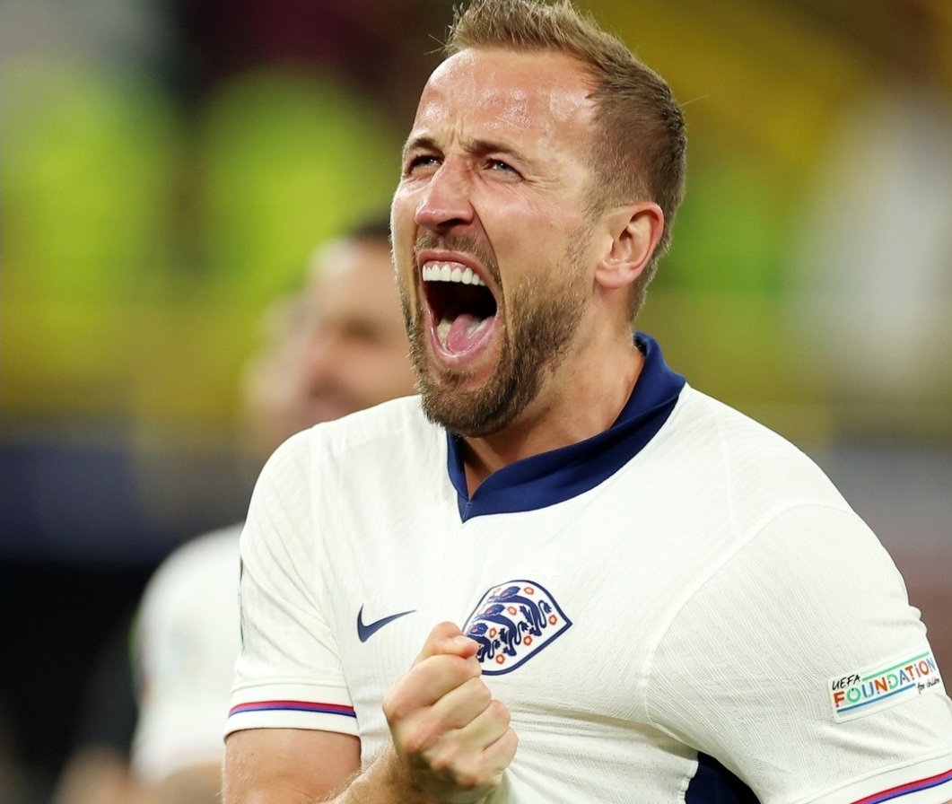 Harry Kane merayakan golnya untuk Timnas Inggris di Piala Eropa 2024