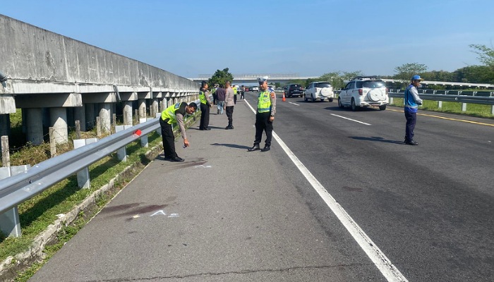 Polisi melakukan olah kecelakaan maut rombongan guru SD Darul Falah Surabaya di Tol Solo-Ngawi KM 497+800, Desa Sindon, Kecamatan Ngemplak, Boyolali