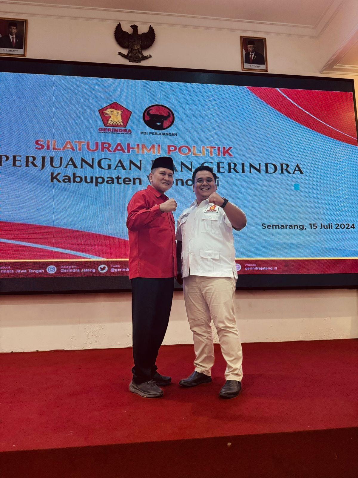 Setyo Sukarno dan Imron Rizkyarno di DPD Partai Gerindra Semarang, Senin (15/7/2024).
