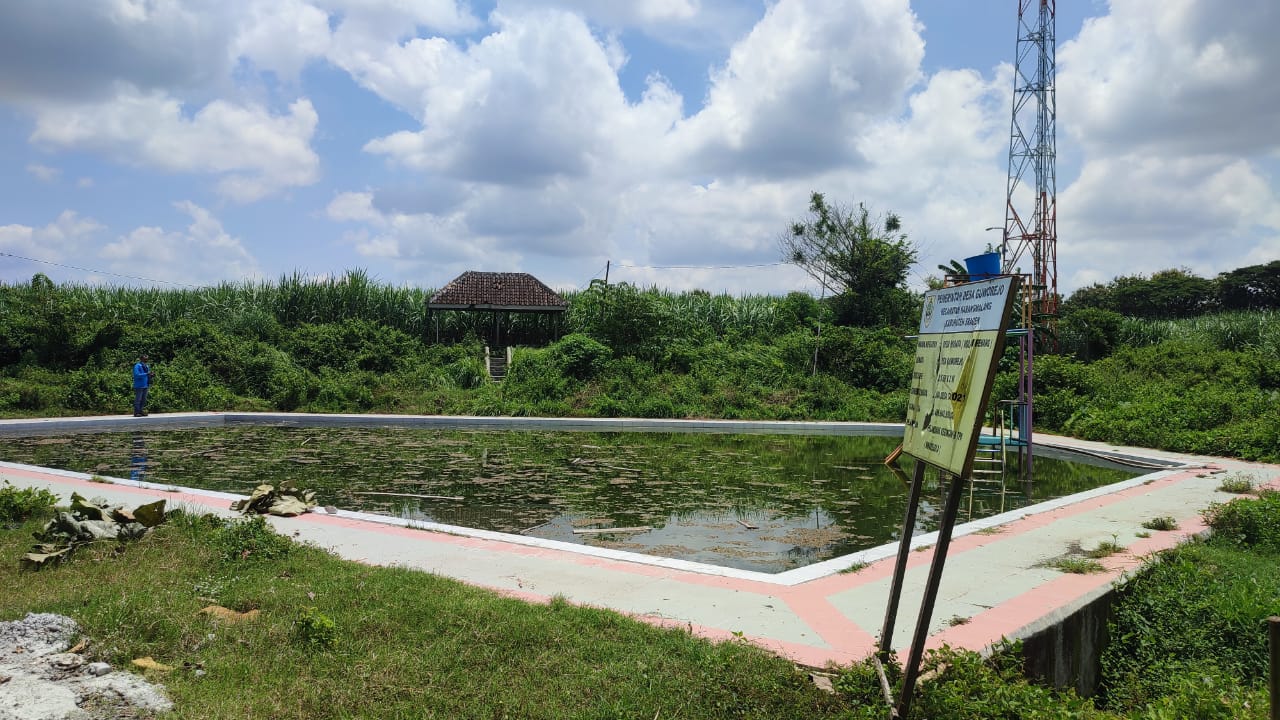 Kondisi kolam renang di Desa Guworejo, Kecamatan Karangmalang, Sragen. (Ahmad Khairudin/Radar Solo)