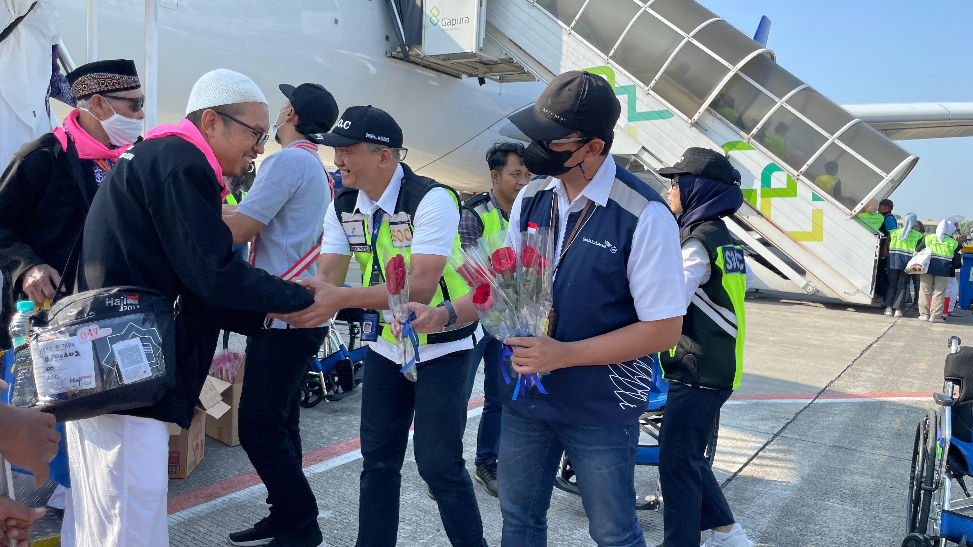 Kloter terakhir jemaah haji mendarat di Bandara Adi Soemarmo, Senin (22/7/2024).