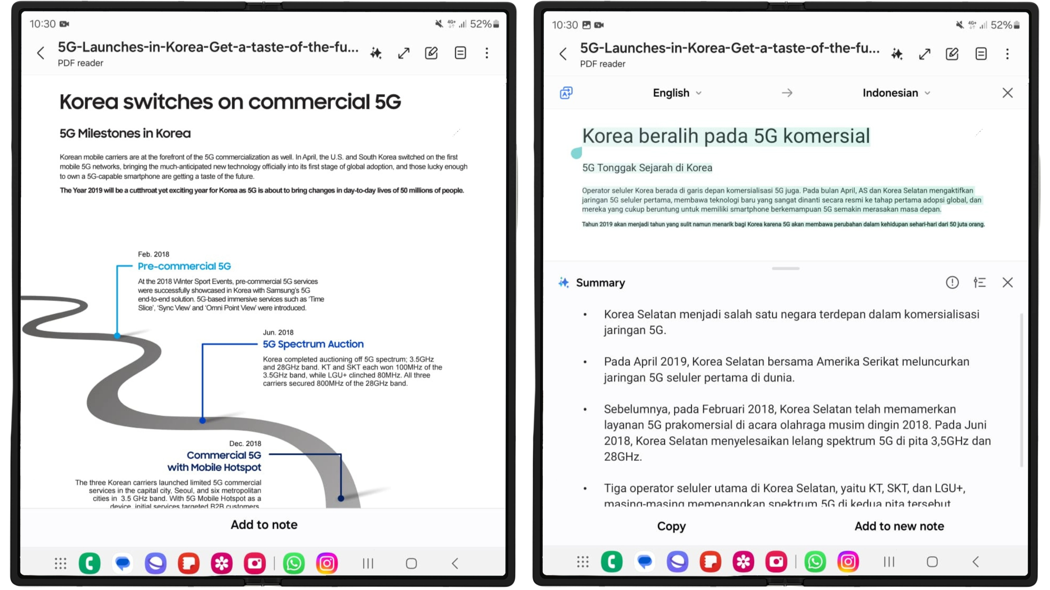 Terjemahkan dokumen PDF kamu dengan fitur PDF Overlay pada Note Assist Galaxy Z Fold6-untuk menyederhanakan proses kerja sehari-hari.