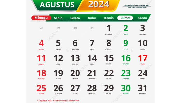 Kalender bulan Agustus 2024.
