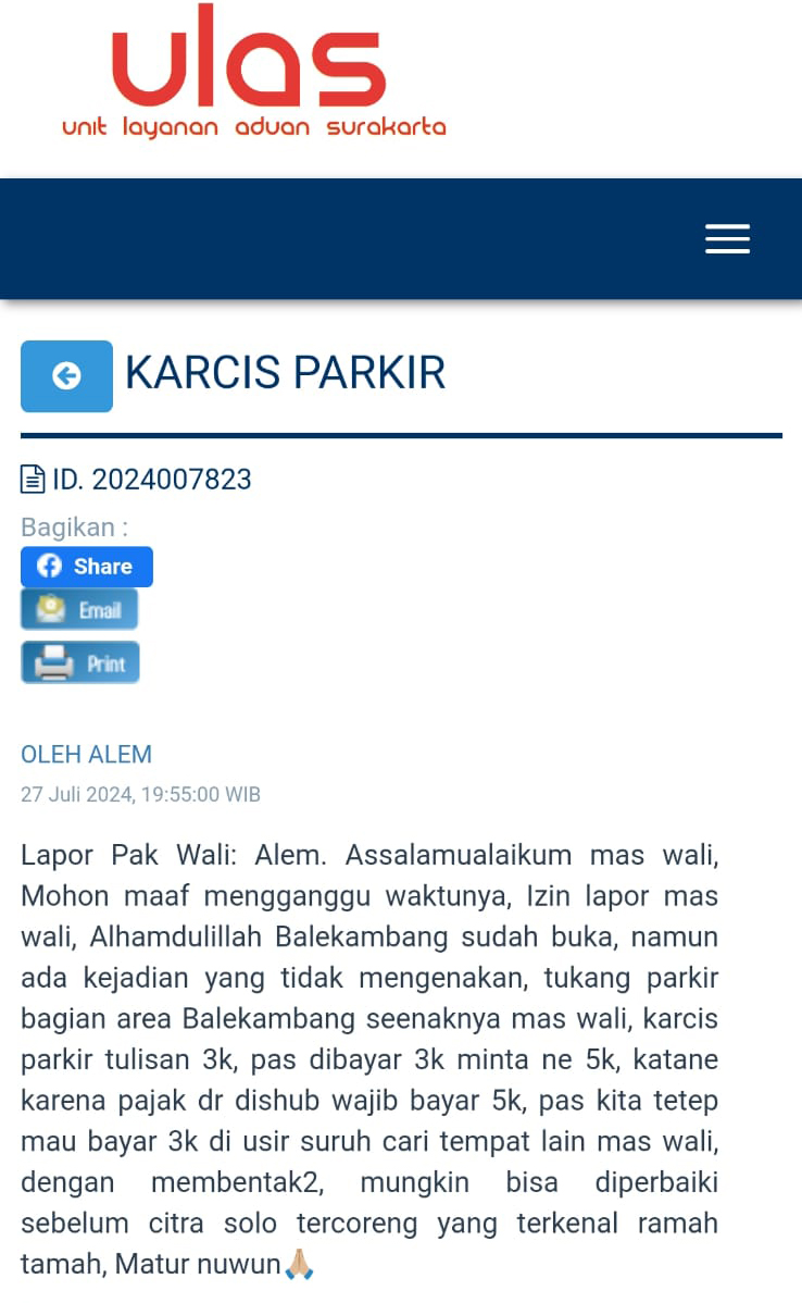 potongan keluhan masyarakat soal tarif Taman Balekambang di laman ULAS