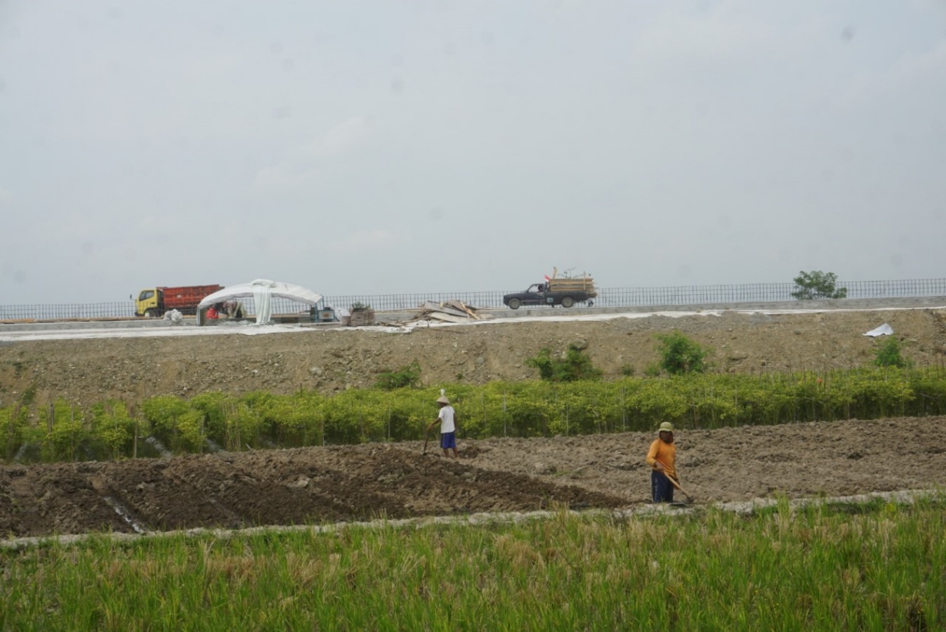 LUAS: Calon lahan pusat kuliner di tepi Tol Solo-Jogja, tepatnya di Desa Demakijo, Kecamatan Karangnongko, Klaten. Foto bawah, akses menuju lahan calon pusat kuliner.