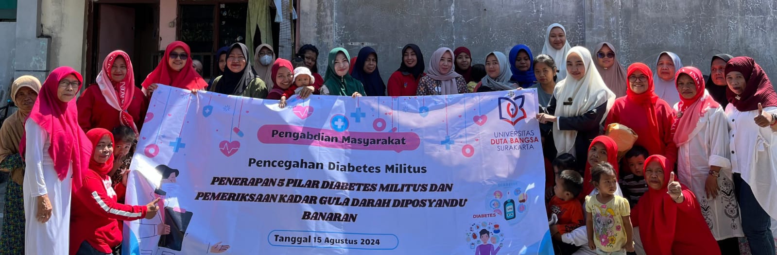 Program Studi S1 Keperawatan Universitas Duta Bangsa Surakarta mengadakan kegiatan pengabdian masyarakat bertema Penerapan 5 Pilar Diabetes Mellitus di Posyandu Kenanga 7 Banaran, Grogol, Sukoharjo.