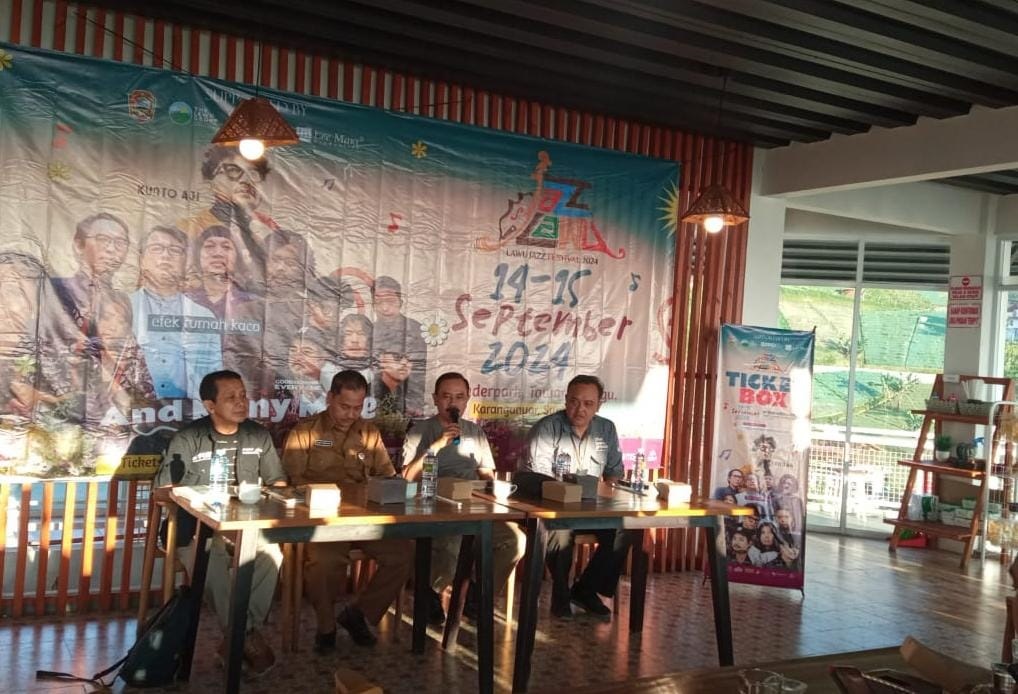 Panitia Lawu Jazz Festival 2024 paparkan persiapan event. (Rudi Hartono/Radar Solo)