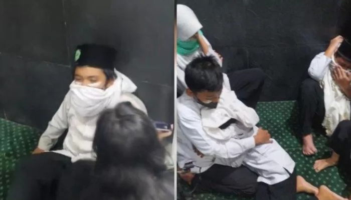 Anak-anak yang kesakitan usai terkena paparan gas air mata polisi saat pukul mundur massa demo di Semarang,