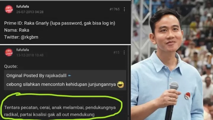 Postingan Fufufafa yang diduga milik Gibran Rakabuming Raka.