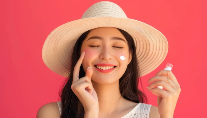Ilustrasi menggunakan sunscreen untuk lindungi kulit dari UVA dan UVB.