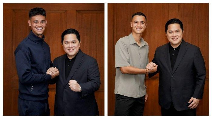 Ketua Umum PSSI, Erick Thohir saat bersama dengan Mees Hilgers (kanan) dan Eliano Reijnders (kiri). Dua pemain  akan dinaturalisasi untuk bisa memperkuat Timnas Indonesia.